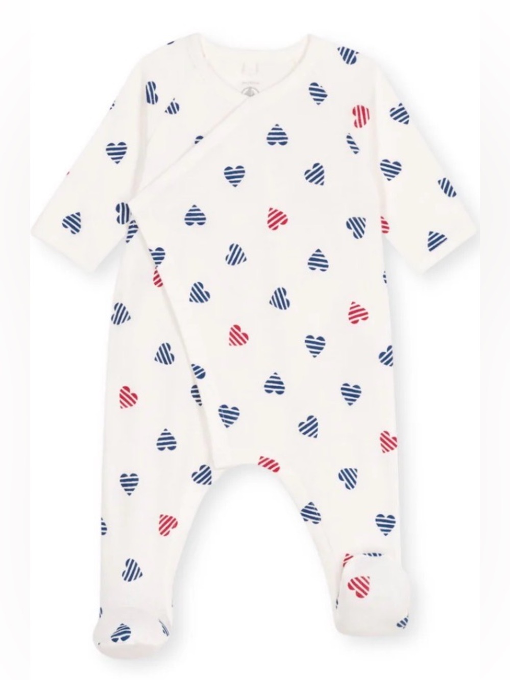 Petit Bateau Footed One-Piece with Blue & Red Striped Hearts
